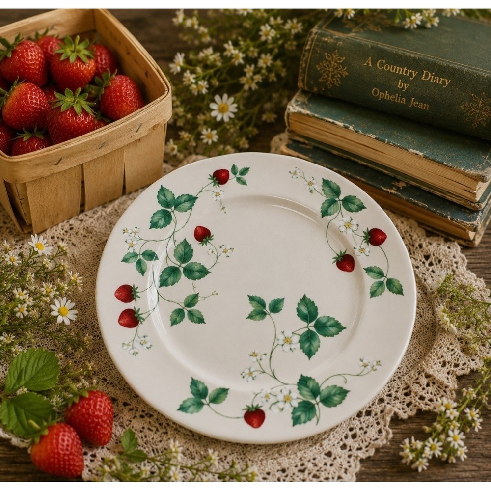 Set Of 4 International Tableworks Strawberry Fair 7.5" Salad Plates No Trim